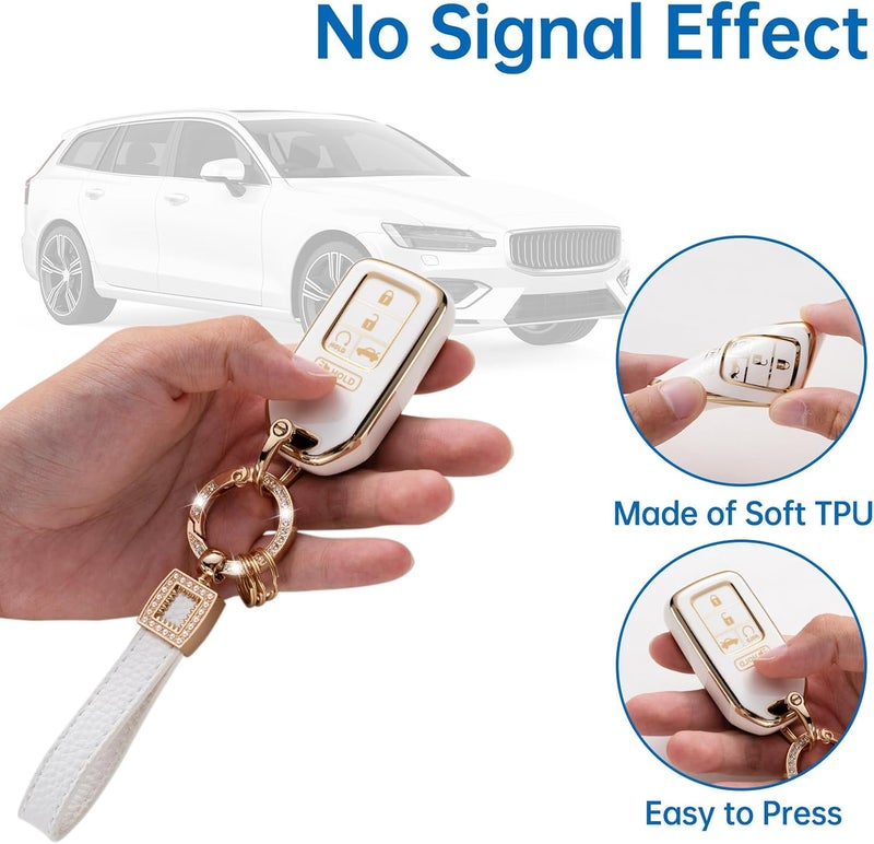 CACARLIKE for Honda Key Fob Cover with Leather Lanyard, Car Key Fob Case Compatible with Honda Accord Civic CRV Odyssey Pilot Smart Key Protector Holder - Image 3